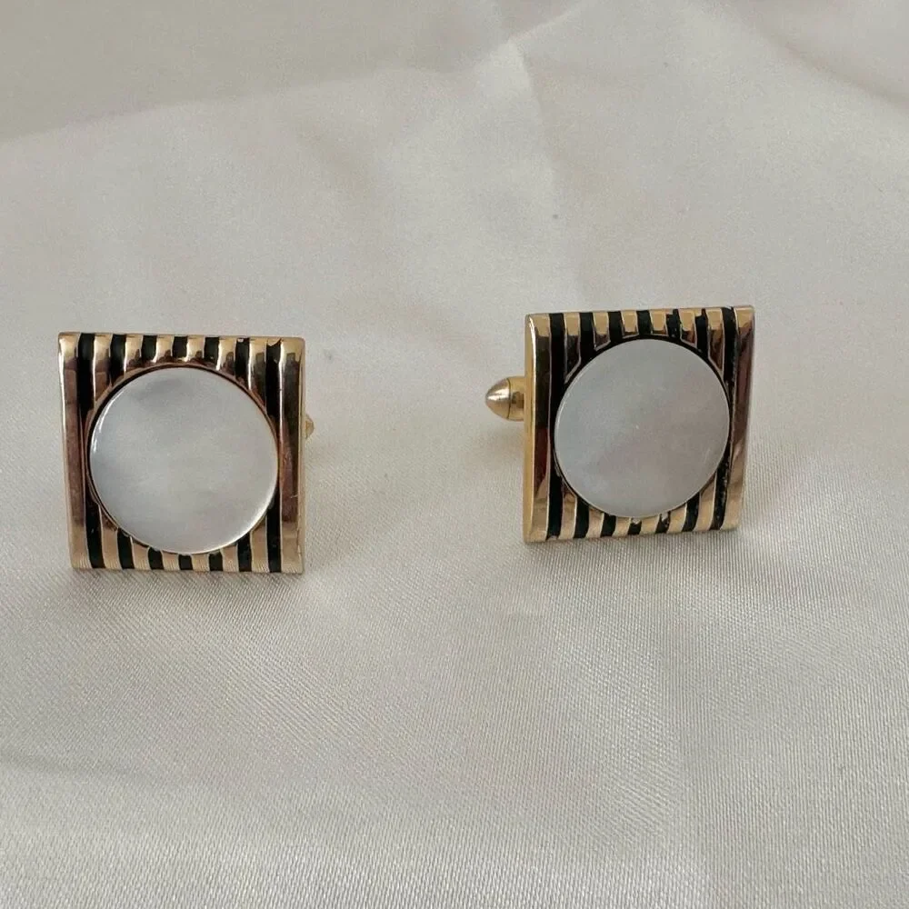 Swank gold tone and abalone square vintage cufflinks